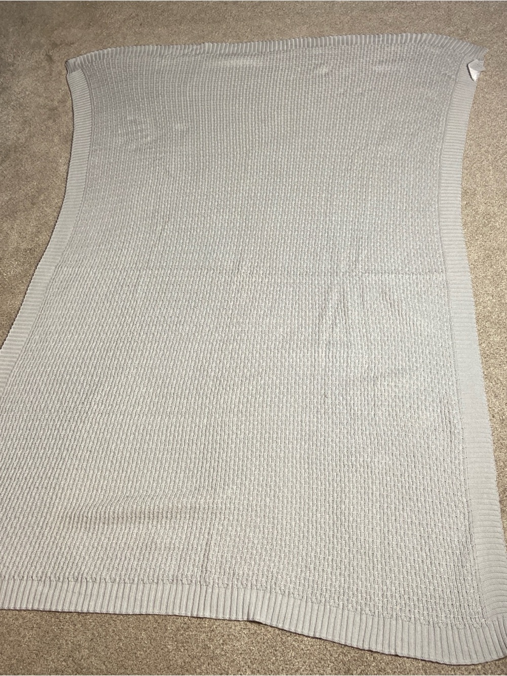 Light Gray Soft Knit 50” x 60” Throw Blanket 100% Cotton, Waffle Pattern